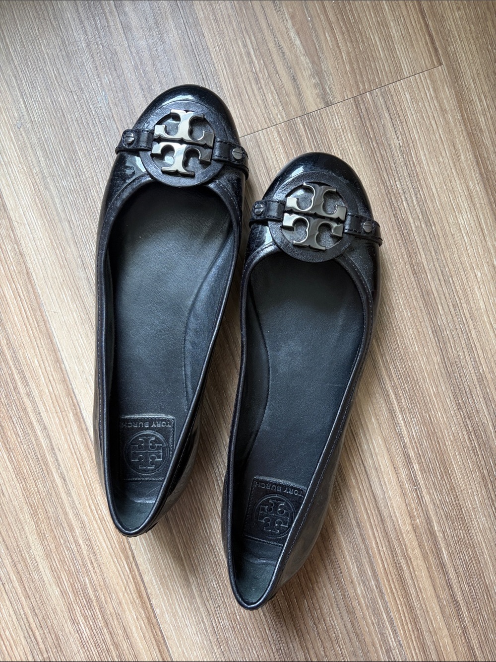 Tory Burch Black Patent Logo Ballet Flats